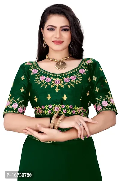 Stylish Georgette Green Embroidered Saree with Blouse piece-thumb4