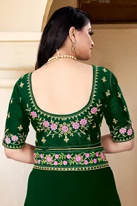 Stylish Georgette Green Embroidered Saree with Blouse piece-thumb3