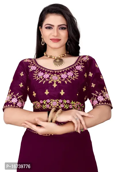 Stylish Georgette Purple Embroidered Saree with Blouse piece-thumb4