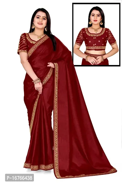 Stylish Art Silk Maroon Saree With Blouse piece-thumb0