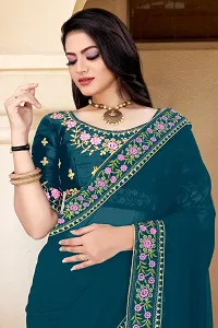 Stylish Georgette Blue Embroidered Saree with Blouse piece-thumb2