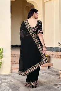 Stylish Georgette Black Embroidered Saree with Blouse piece-thumb1