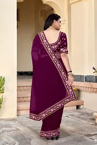 Stylish Georgette Purple Embroidered Saree with Blouse piece-thumb1