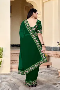 Stylish Georgette Green Embroidered Saree with Blouse piece-thumb1