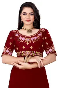 Stylish Georgette Maroon Embroidered Saree with Blouse piece-thumb3