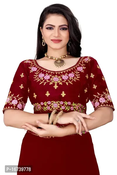 Stylish Georgette Maroon Embroidered Saree with Blouse piece-thumb4