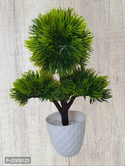 Artificial Green Tree with White Pot Bonsai Potted Faux Grass Fake Topiaries Shrubs for Home, Garden and Office Decor