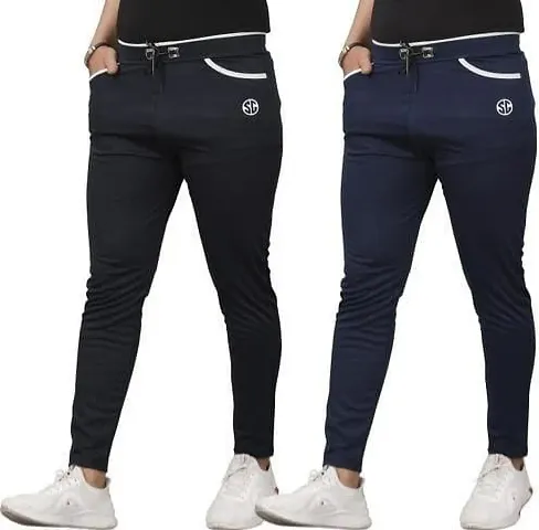 Stylish Blend Solid Regular Track Pants For Men Pack Of 2