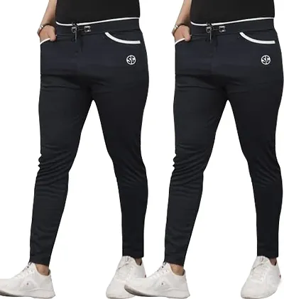 Stylish Blend Solid Regular Track Pants For Men Pack Of 2