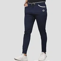 Stylish Navy Blue Cotton Blend Solid Regular Track Pants For Men Pack Of 2-thumb1