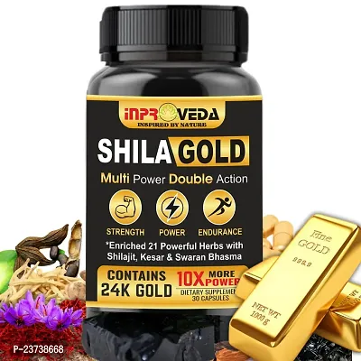 INPROVEDA SHILAGOLD Capsules for Men Extra Power 24k Gold and Shilajit | Helps Improve Performance | Increases Energy - 30 Cap