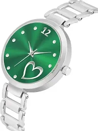 Unique Design Heart Love Green Dial and Metal Mesh Silver strap Analog watch for girls and women-thumb1