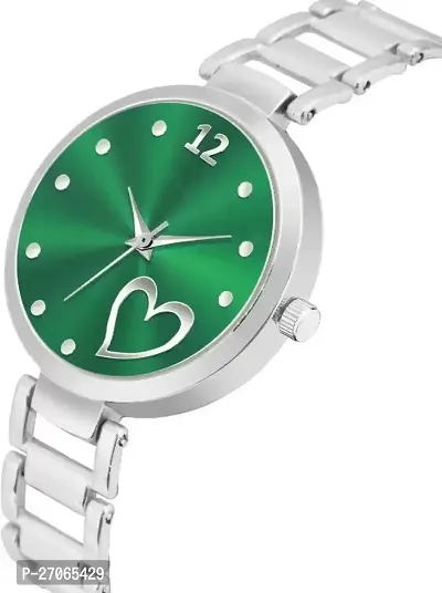 Unique Design Heart Love Green Dial and Metal Mesh Silver strap Analog watch for girls and women-thumb2