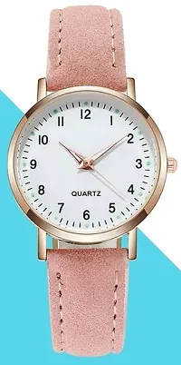 Uniqe Design White Dial Peach Leather Belt Analog Women Watch-thumb2