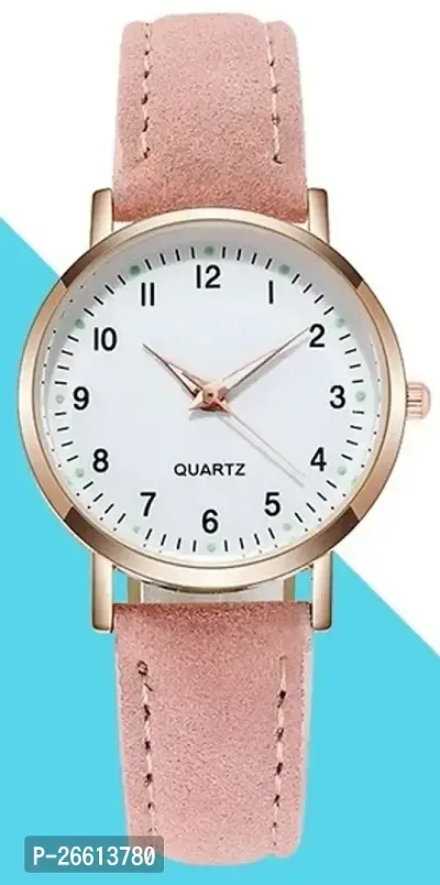 Uniqe Design White Dial Peach Leather Belt Analog Women Watch-thumb3