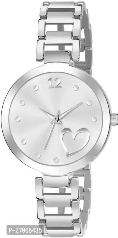 Unique Design Heart Love Silver Dial and Metal Mesh Silver strap Analog watch for girls and women