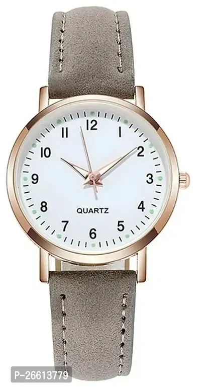 Uniqe Design White Dial Grey Leather Belt Analog Women Watch-thumb0