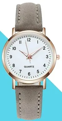 Uniqe Design White Dial Grey Leather Belt Analog Women Watch-thumb2