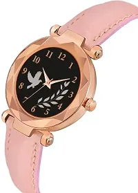 Bird And Leaf Classic Design Black Dial Grey  Pink Leather Strap Analog Watch For Girls/Women Pack Of 2-thumb2