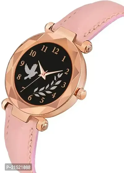 Bird And Leaf Classic Design Black Dial Grey  Pink Leather Strap Analog Watch For Girls/Women Pack Of 2-thumb3