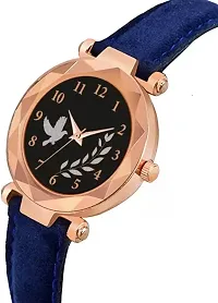 Bird And Leaf Classic Design Black Dial Black  Blue Leather Strap Analog Watch For Girls/Women Pack Of 2-thumb1