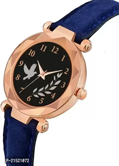 Bird And Leaf Classic Design Black Dial Black  Blue Leather Strap Analog Watch For Girls/Women Pack Of 2-thumb2