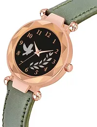 Bird And Leaf Classic Design Black Dial Green  Pink Leather Strap Analog Watch For Girls/Women Pack Of 2-thumb1