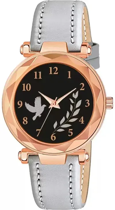 Bird And Leaf Classic Design Dial Leather Strap Analog Watch For Girls/Women