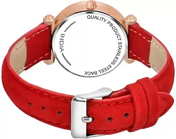 Bird And Leaf Classic Design Black Dial Red Leather Strap Analog Watch For Girls/Women-thumb2