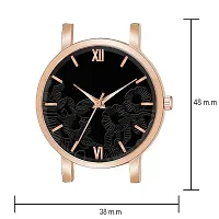 Flower Design Black Dial With Black Leather Belt Analog Watch For Women-thumb2