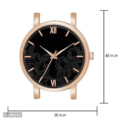 Flower Design Black Dial With Black Leather Belt Analog Watch For Women-thumb3