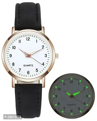 Uniqe Design White Dial Black Leather Belt Analog Women Watch-thumb2