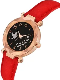 Bird And Leaf Classic Design Black Dial Blue  Red Leather Strap Analog Watch For Girls/Women Pack Of 2-thumb2