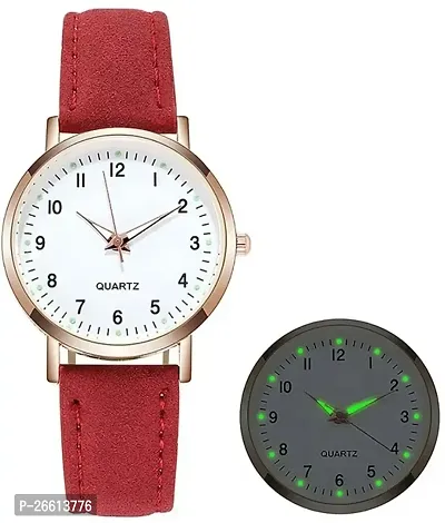 Uniqe Design White Dial Red Leather Belt Analog Women Watch-thumb2