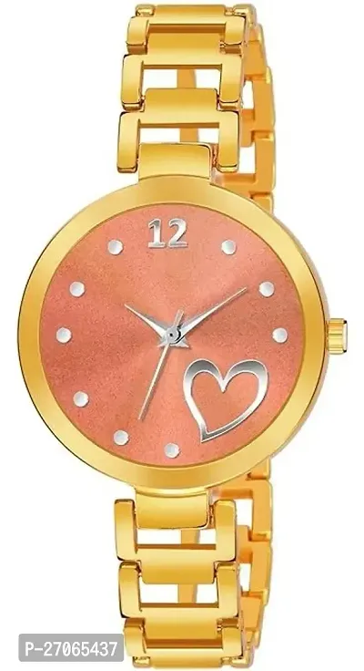 Unique Design Heart Love Orange Dial and Metal Mesh Golden strap Analog watch for girls and women