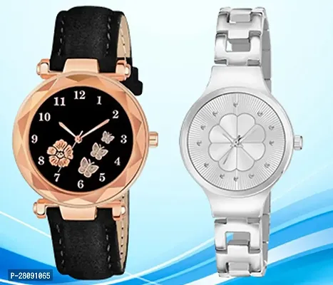 Classic Design Multicolor Dial Leather Belt Analog Combo Watch for Girls and Women Pack Of 2