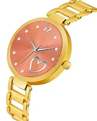 Unique Design Heart Love Orange Dial and Metal Mesh Golden strap Analog watch for girls and women-thumb1