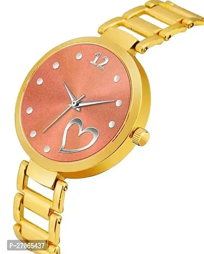 Unique Design Heart Love Orange Dial and Metal Mesh Golden strap Analog watch for girls and women-thumb2