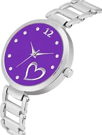 Unique Design Heart Love Purple Dial and Metal Mesh Silver strap Analog watch for girls and women-thumb1