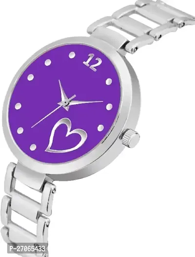 Unique Design Heart Love Purple Dial and Metal Mesh Silver strap Analog watch for girls and women-thumb2