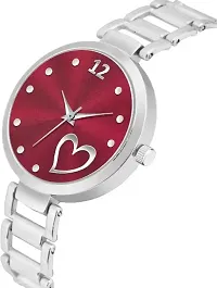 Unique Design Heart Love Maroon Dial and Metal Mesh Silver strap Analog watch for girls and women-thumb1