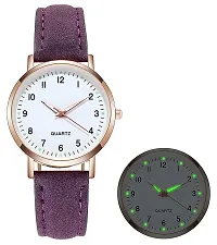 Uniqe Design White Dial Purple Leather Belt Analog Women Watch-thumb1