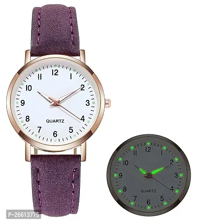 Uniqe Design White Dial Purple Leather Belt Analog Women Watch-thumb2