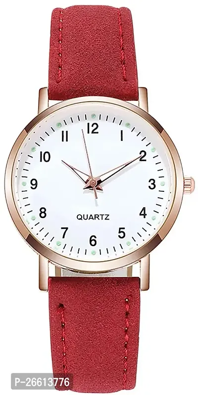 Uniqe Design White Dial Red Leather Belt Analog Women Watch