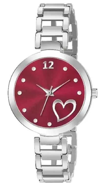 KIARVI GALLERY Analogue Heart Dial Designer Stylish Metal Strap Watch for Girls and Women (Silver-Red) (Silver-Black)