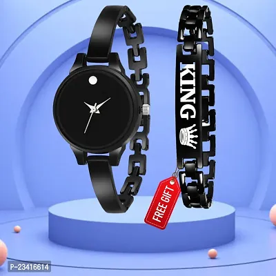 Moon Black Dial Black Mesh Belt Analog Watch With Free Gift King Black Bracelet Only For You