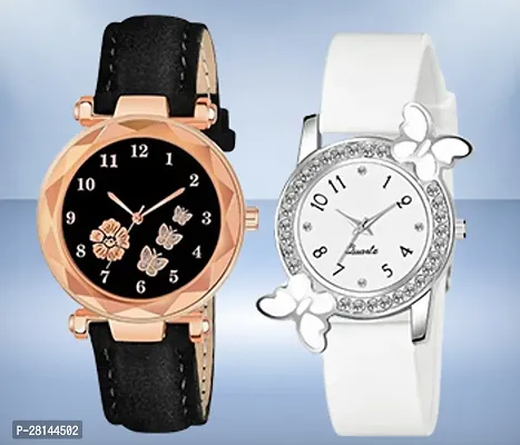 Classic Design Multicolor Dial And Leather Belt Analog Combo Watch Form Women And Girls Pack Of 2