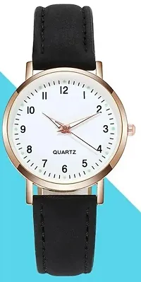 Uniqe Design White Dial Black Leather Belt Analog Women Watch-thumb2