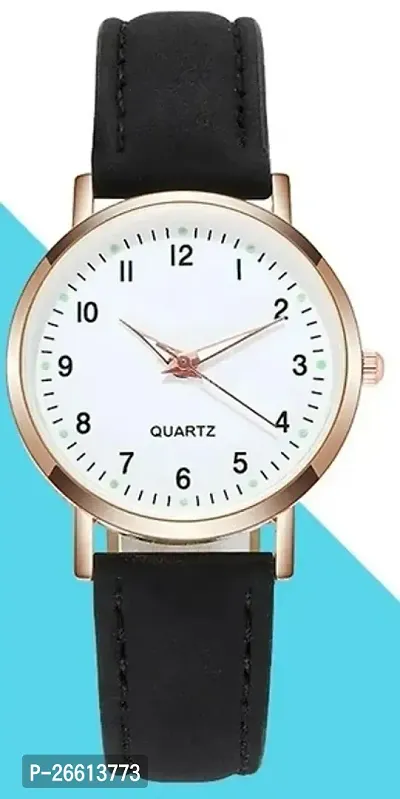 Uniqe Design White Dial Black Leather Belt Analog Women Watch-thumb3