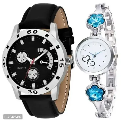 Multicolored Leather Belt Analog For Men Watch With Blue Diamond Chain Strap Analog Women